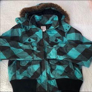 Roxy Teal and Black Plaid Jacket